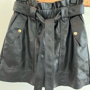 Marc New York Womens Skirt XS Soft Faux Leather Black Belted with Pockets
